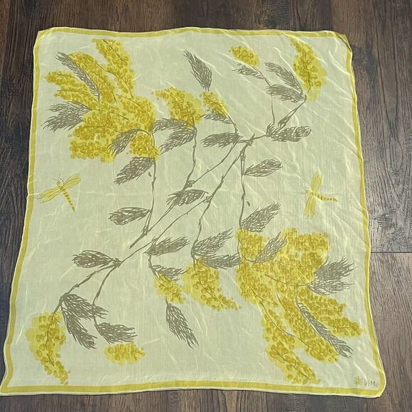 Vintage Vera Neumann Scarf Silk Chiffon Sheer Floral Yellow Ladybug 30X26" Rare! - Picture 10 of 11